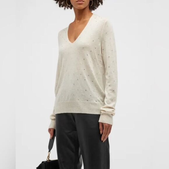 Zadig & Voltaire Elya Cashmere Strass Embellished Sweater in Sugar Size M - Picture 15 of 15